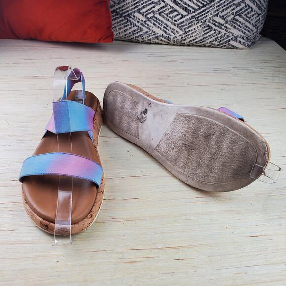STEVE MADDEN | Elastic Strap | Blue/Pink | Cork Platform Gladi Sandals | Sz 8.5 - Picture 4 of 7